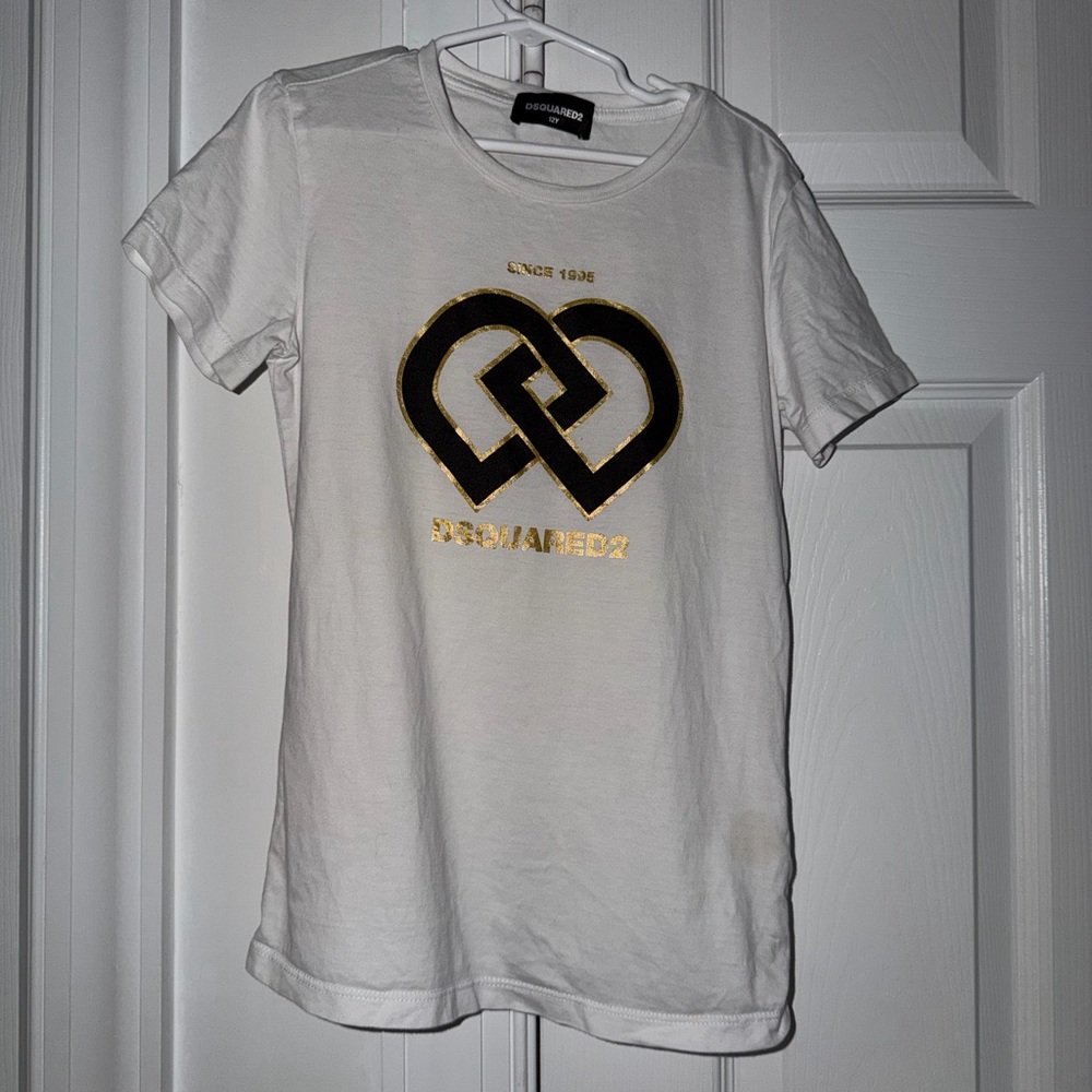 DSQUARED2 White Tee with Gold and Black Accents